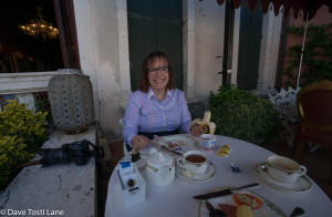 Linda at breakfast on the 11th at the Hotel Al Ponte Antico