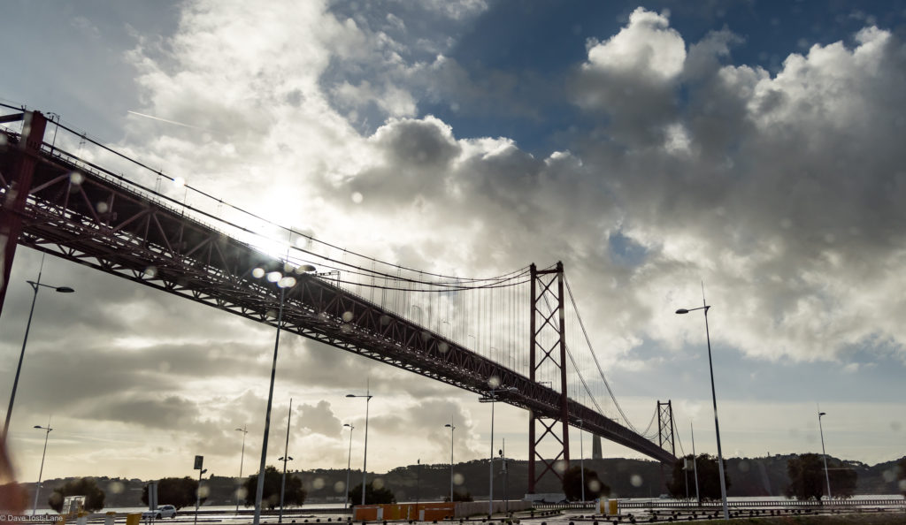 The famous Lisbon Bridge, seen through the tour bus window - this bridge is built by the same designers as the Golden Gate.