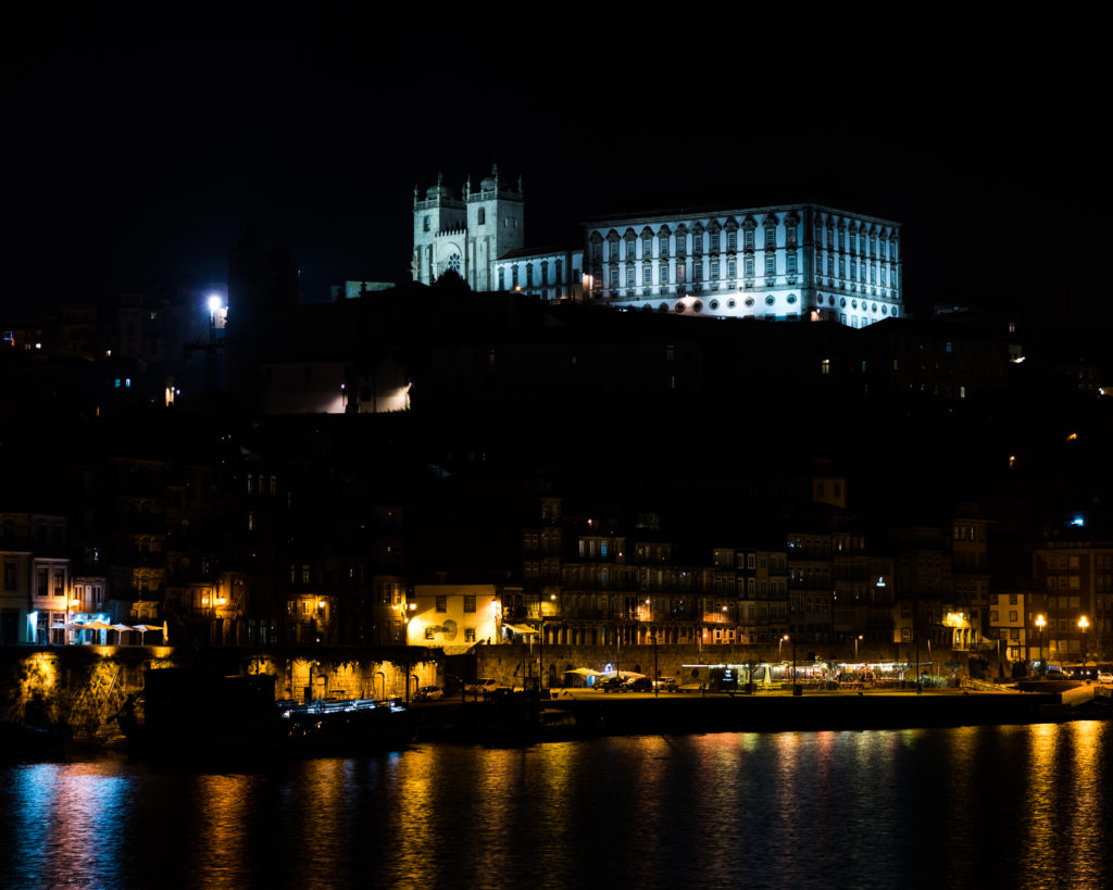 The University of Porto buildings on the hill, from the ship.